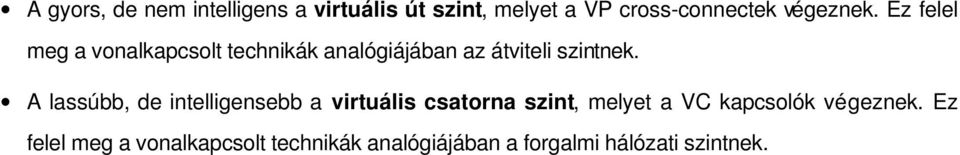 A lassúbb, de intelligensebb a virtuális csatorna szint, melyet a VC kapcsolók