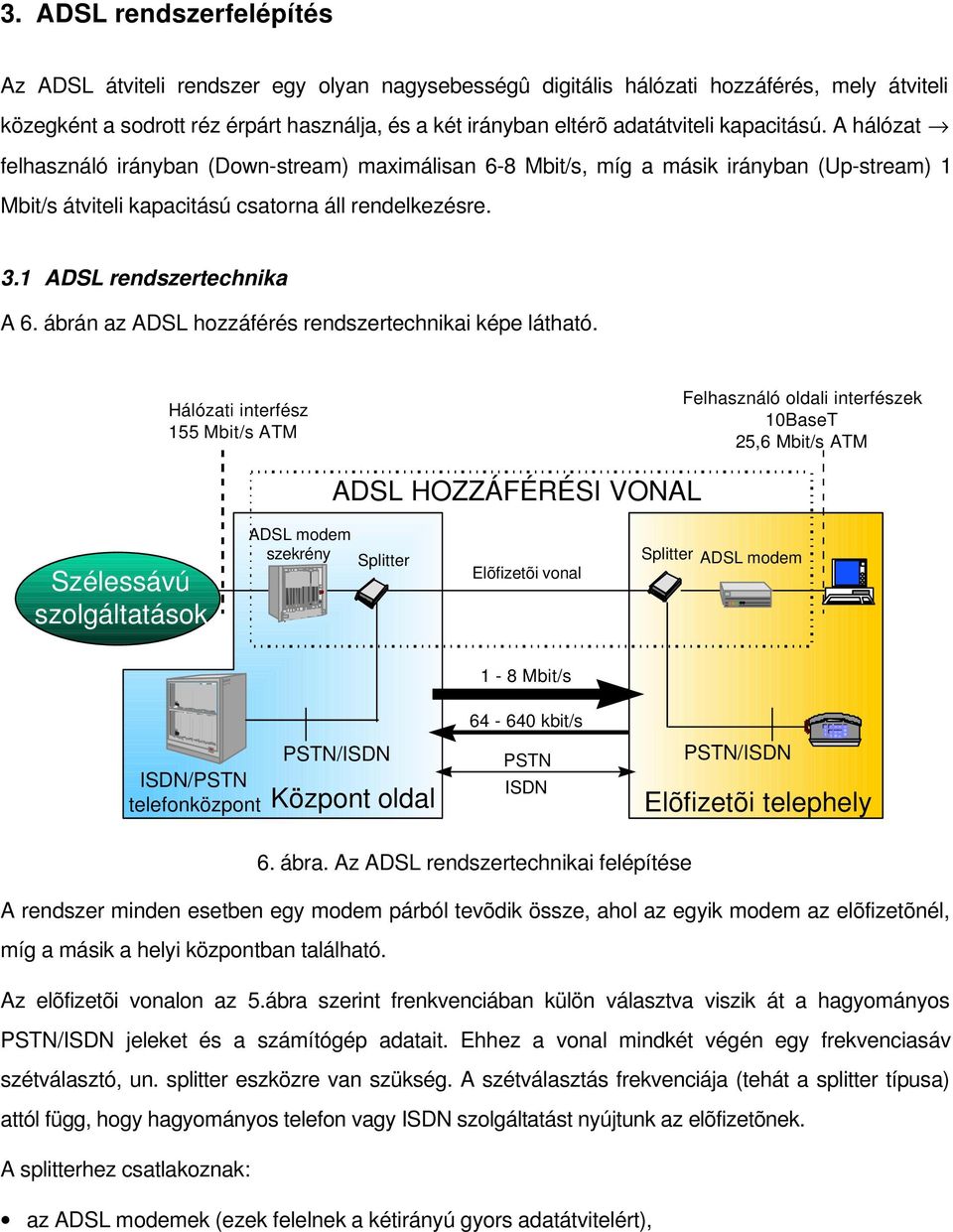 1 ADSL rendszertechnika A 6. ábrán az ADSL hozzáférés rendszertechnikai képe látható.