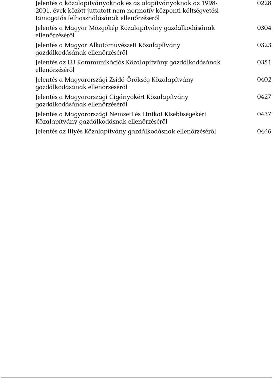 Alkotóművészeti Közalapítvány gazdálkodásának ellenőrzéséről Jelentés az EU Kommunikációs Közalapítvány gazdálkodásának ellenőrzéséről Jelentés a Magyarországi Zsidó Örökség Közalapítvány