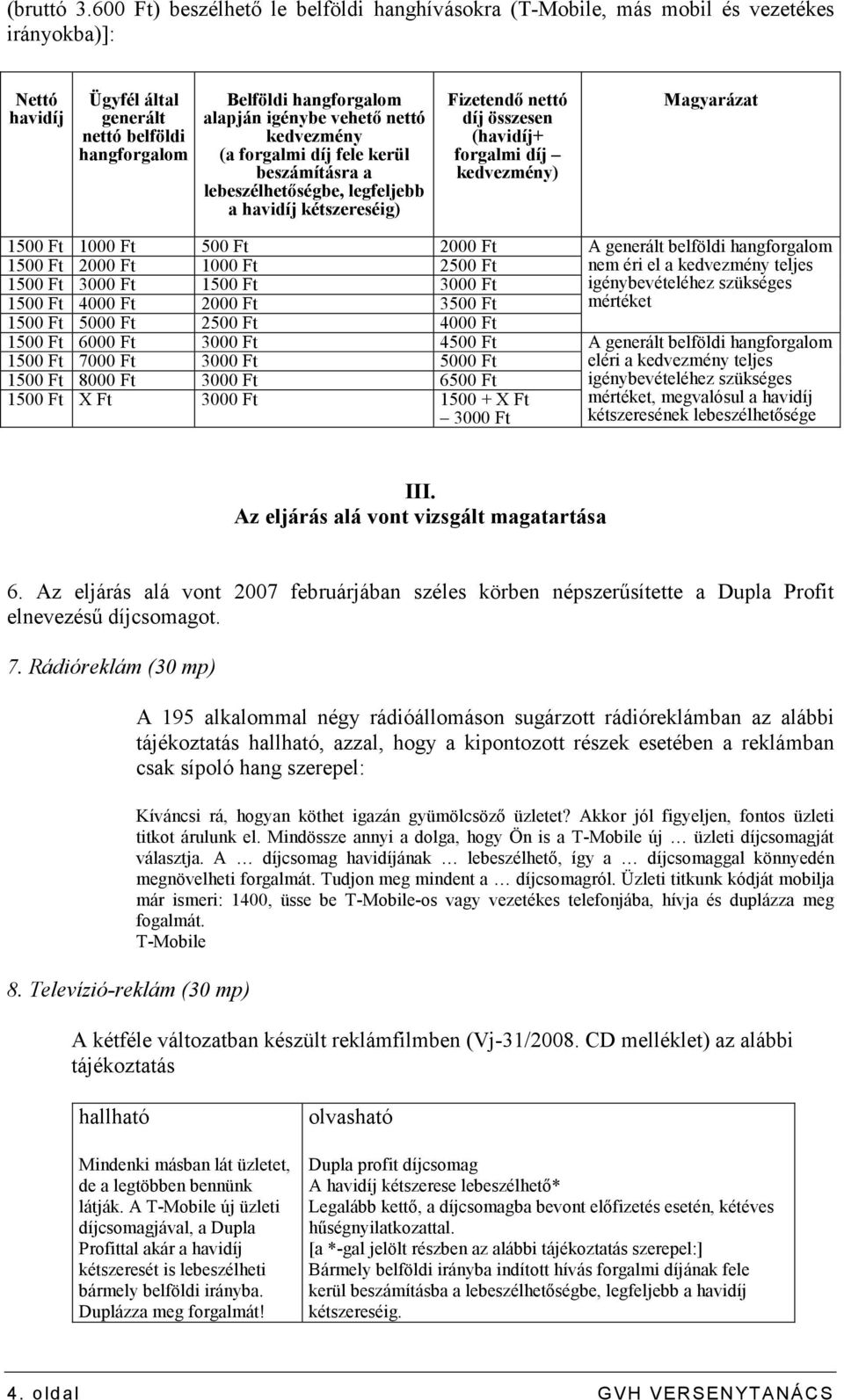 vehetı nettó kedvezmény (a forgalmi díj fele kerül beszámításra a lebeszélhetıségbe, legfeljebb a havidíj kétszereséig) Fizetendı nettó díj összesen (havidíj+ forgalmi díj kedvezmény) Magyarázat 1500