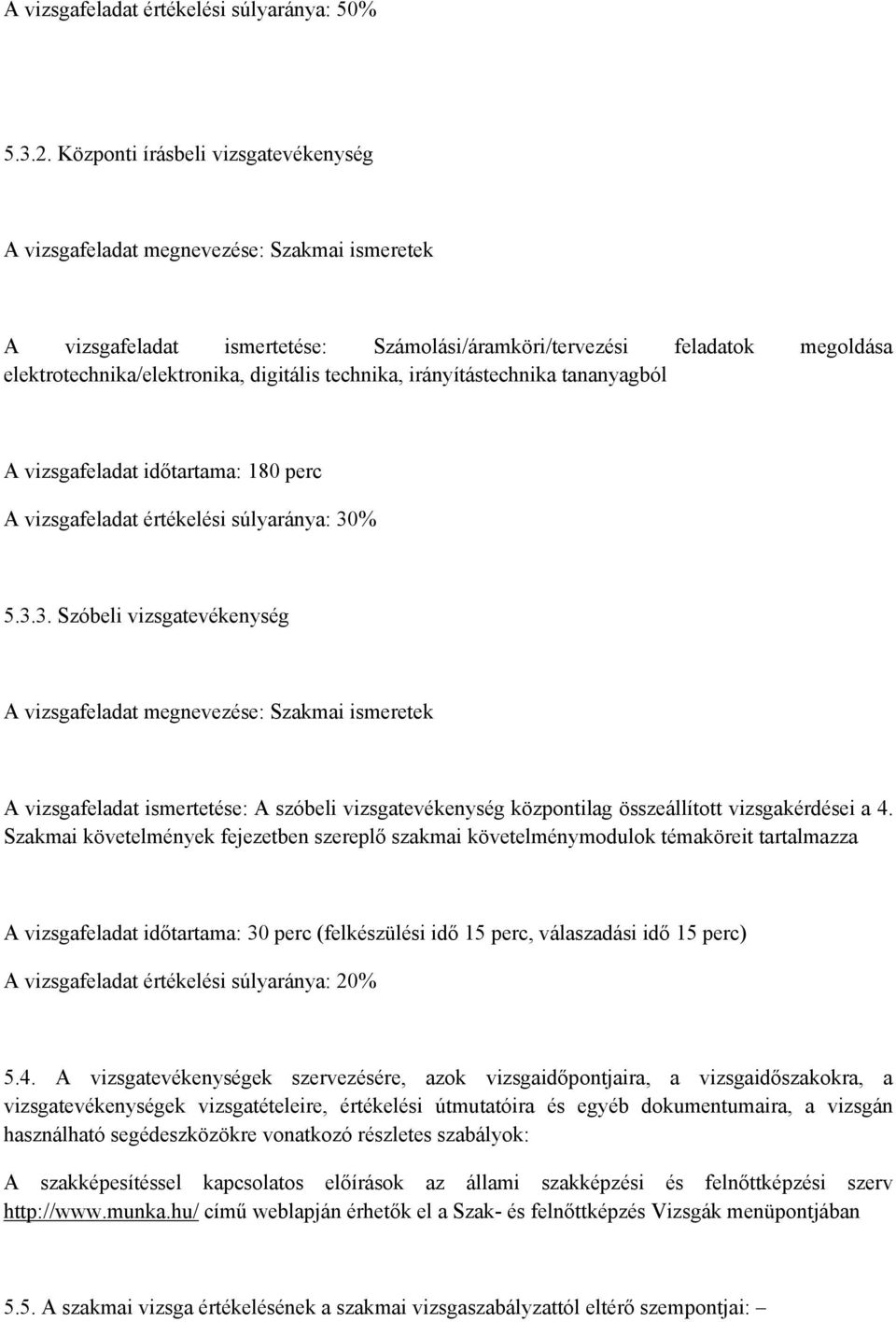 technika, irányítástechnika tananyagból A vizsgafeladat időtartama: 180 perc A vizsgafeladat értékelési súlyaránya: 30