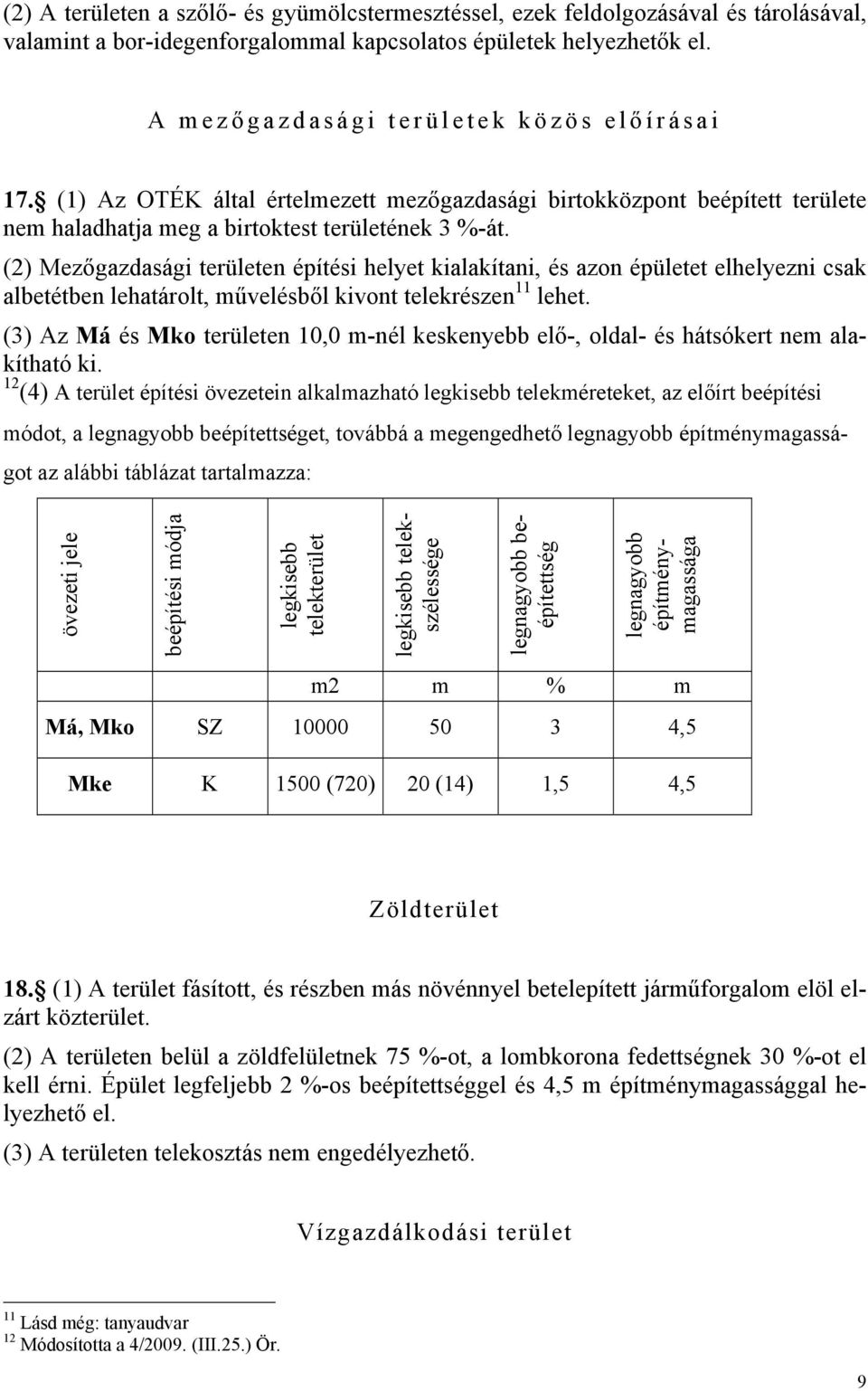 (2) Mezőgazdasági területen építési helyet kialakítani, és azon épületet elhelyezni csak albetétben lehatárolt, művelésből kivont telekrészen 11 lehet.