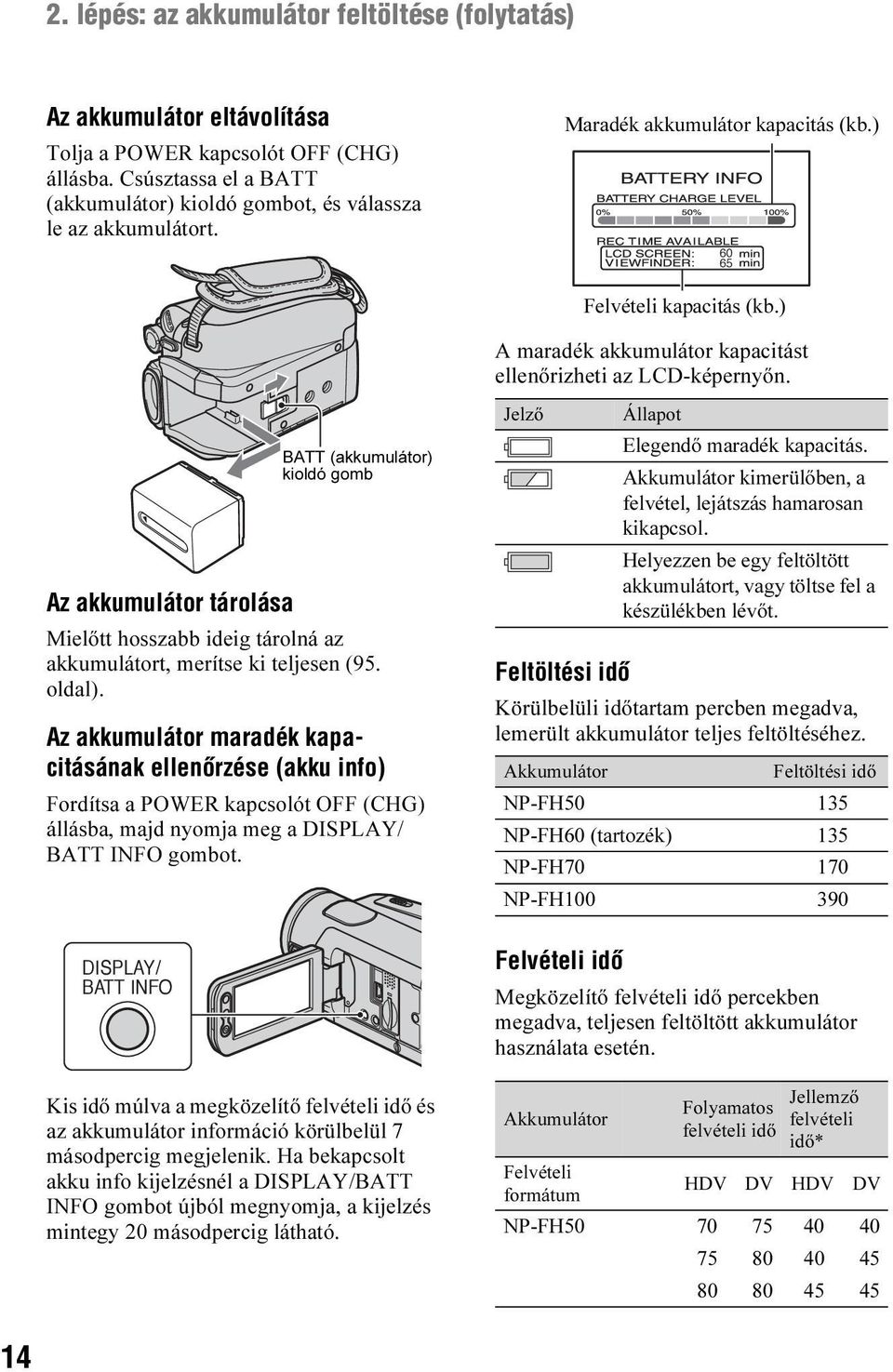 BATT (akkumulátor) kioldó gomb Az akkumulátor tárolása Mielőtt hosszabb ideig tárolná az akkumulátort, merítse ki teljesen (95. oldal).