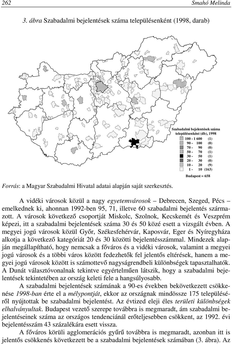 egyetemvárosok Debrecen, Szeged, Pécs emelkednek ki, ahonnan 1992-ben 95, 71, illetve 60 szabadalmi bejelentés származott.