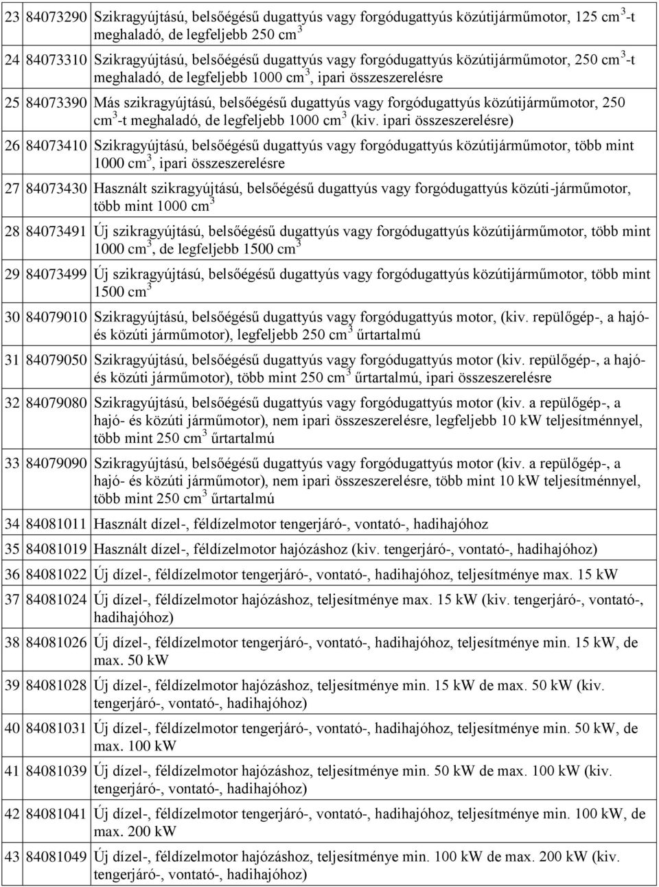 cm 3 -t meghaladó, de legfeljebb 1000 cm 3 (kiv.