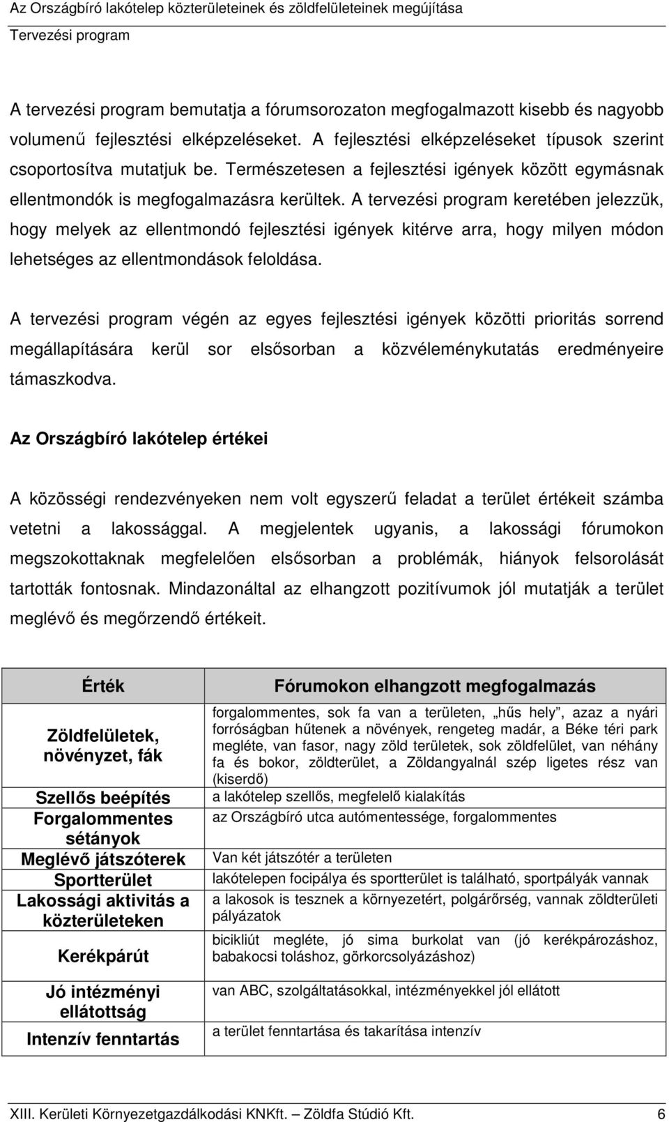 A tervezési program keretében jelezzük, hogy melyek az ellentmondó fejlesztési igények kitérve arra, hogy milyen módon lehetséges az ellentmondások feloldása.