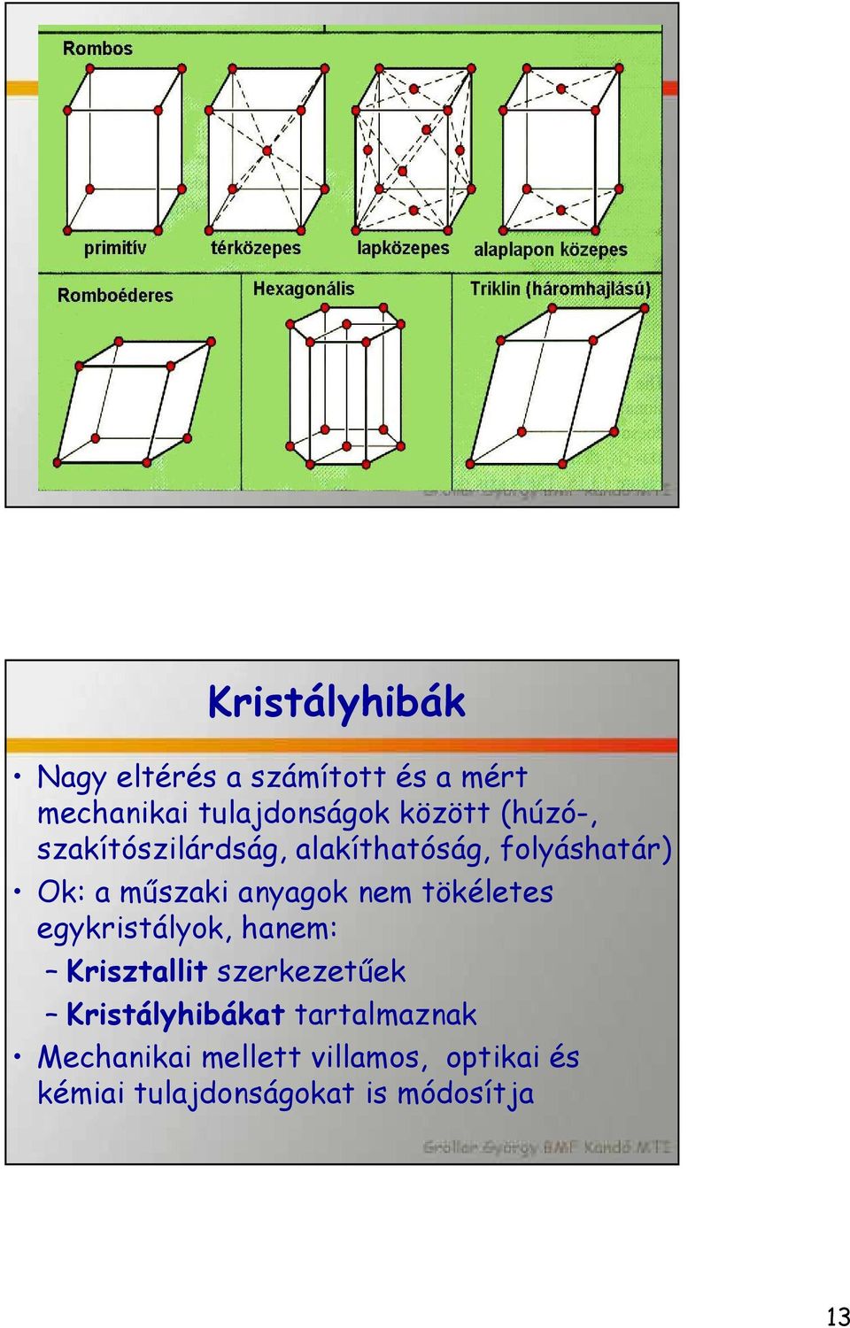 tökéletes egykristályok, hanem: Krisztallit szerkezetűek Kristályhibákat