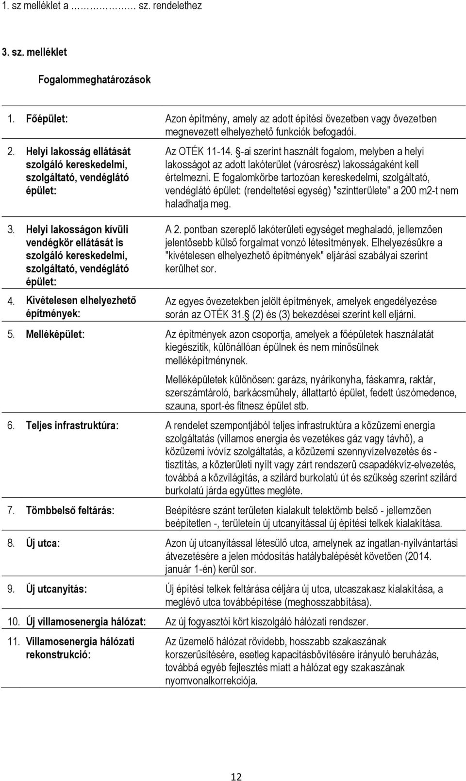 Kivételesen elhelyezhető építmények: Az OTÉK 11-14. -ai szerint használt fogalom, melyben a helyi lakosságot az adott lakóterület (városrész) lakosságaként kell értelmezni.