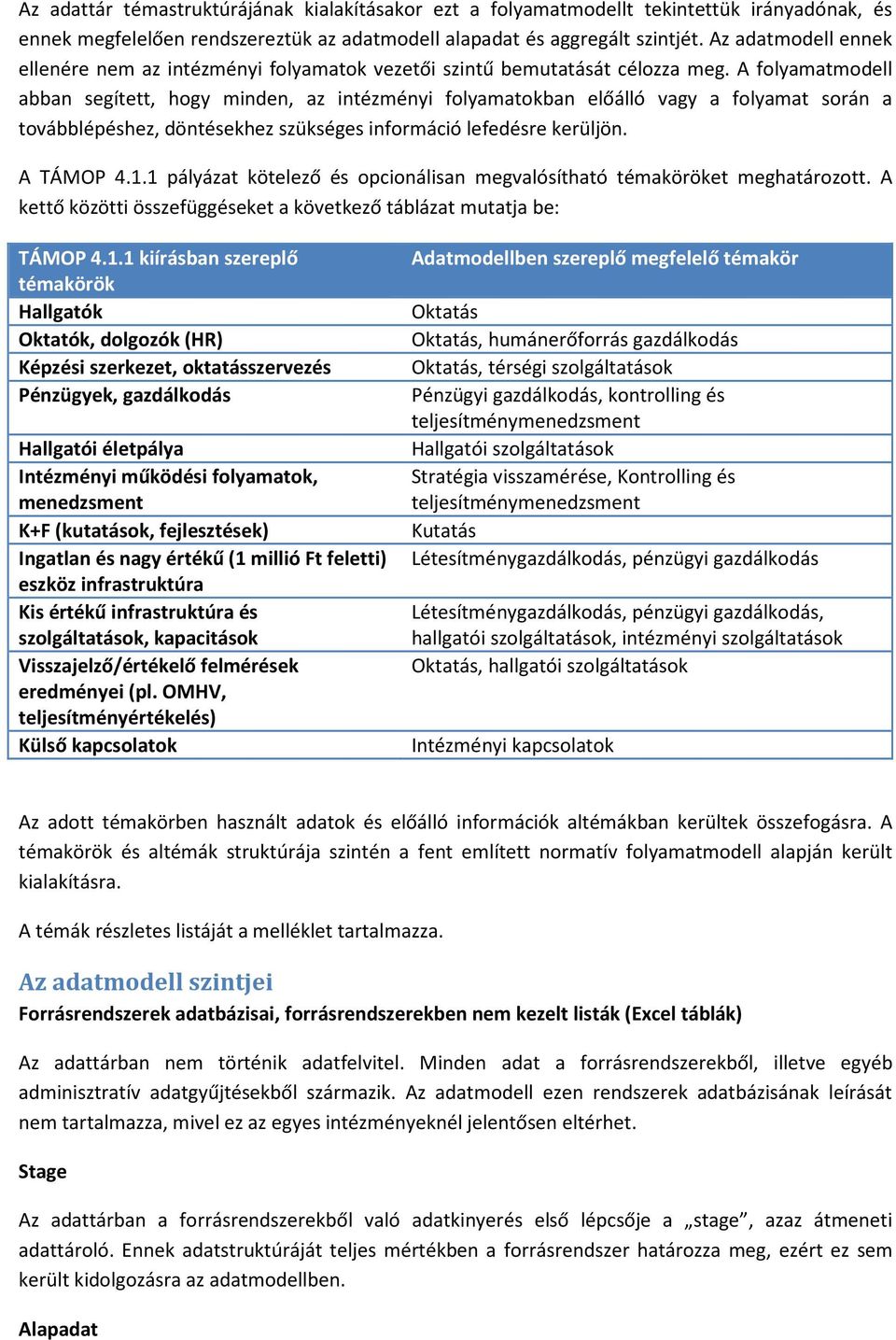 A folyamatmodell abban segített, hogy minden, az intézményi folyamatokban előálló vagy a folyamat során a továbblépéshez, döntésekhez szükséges információ lefedésre kerüljön. A TÁMOP 4.1.