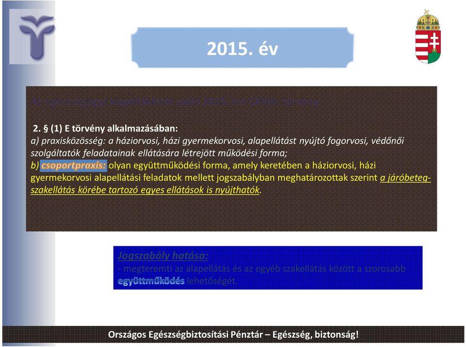 feladatainak ellátására létrejött működési forma; b) olyan együttműködési forma, amely keretében a háziorvosi, házi gyermekorvosi alapellátási