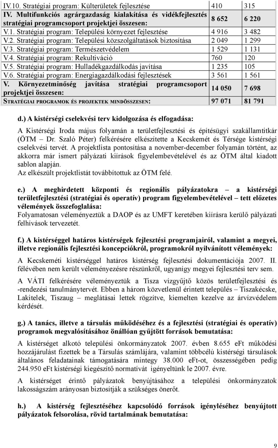 6. Stratégiai program: Energiagazdálkodási fejlesztések 3 561 1 561 V.