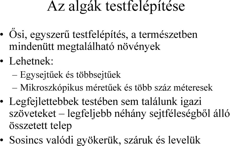 és több száz méteresek Legfejlettebbek testében sem találunk igazi szöveteket