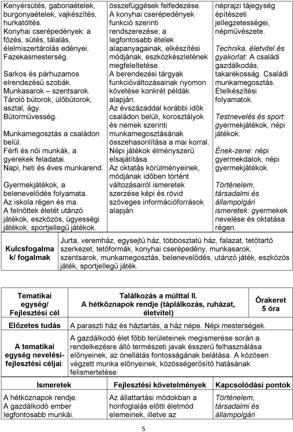 Napi, heti és éves munkarend. Gyermekjátékok, a belenevelődés folyamata. Az iskola régen és ma. A felnőttek életét utánzó játékok, eszközös, ügyességi játékok, sportjellegű játékok.