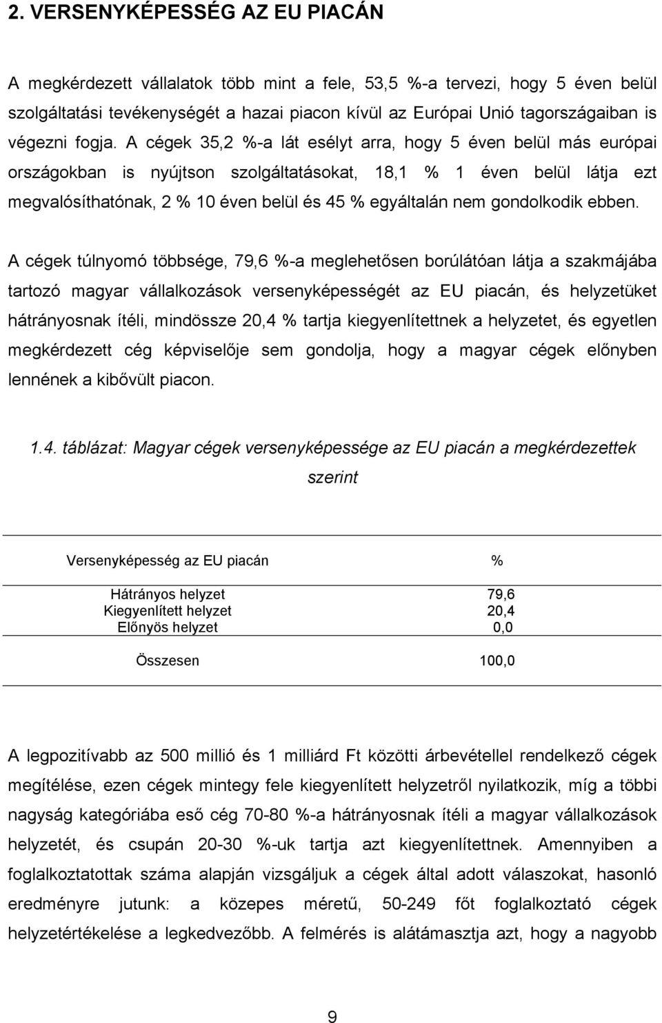 A cégek 35,2 %-a lát esélyt arra, hogy 5 éven belül más európai országokban is nyújtson szolgáltatásokat, 18,1 % 1 éven belül látja ezt megvalósíthatónak, 2 % 10 éven belül és 45 % egyáltalán nem