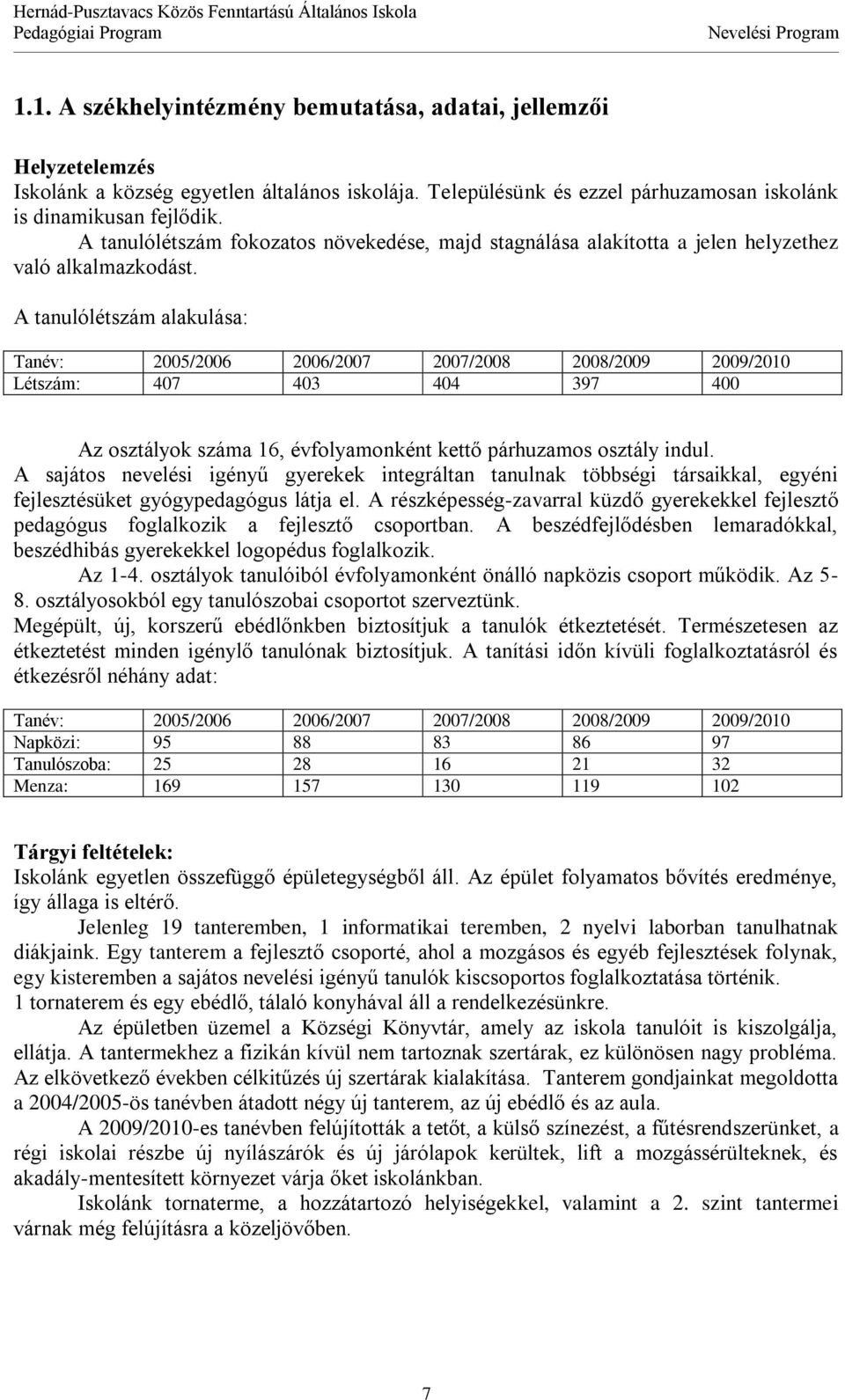 A tanulólétszám alakulása: Tanév: 2005/2006 2006/2007 2007/2008 2008/2009 2009/2010 Létszám: 407 403 404 397 400 Az osztályok száma 16, évfolyamonként kettő párhuzamos osztály indul.