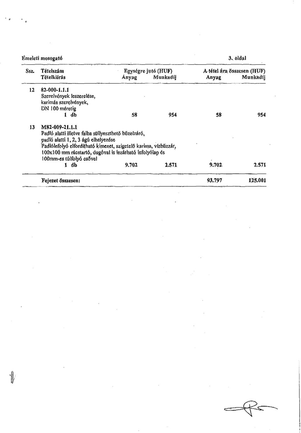 82-000-1.1.1 Szerelvények leszerelése, karimás szerelvények, DN 100 méretig 1 db 58 954 58 954 13 M82-Ö09-2U.