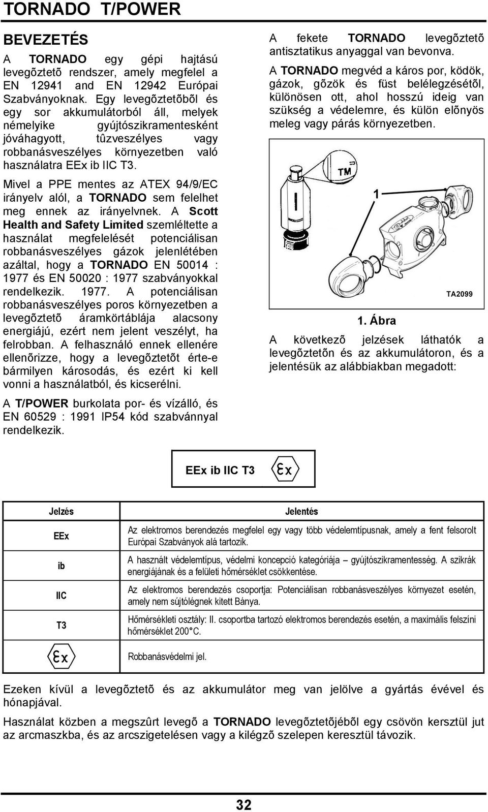 Mivel a PPE mentes az ATEX 94/9/EC irányelv alól, a TORNADO sem felelhet meg ennek az irányelvnek.