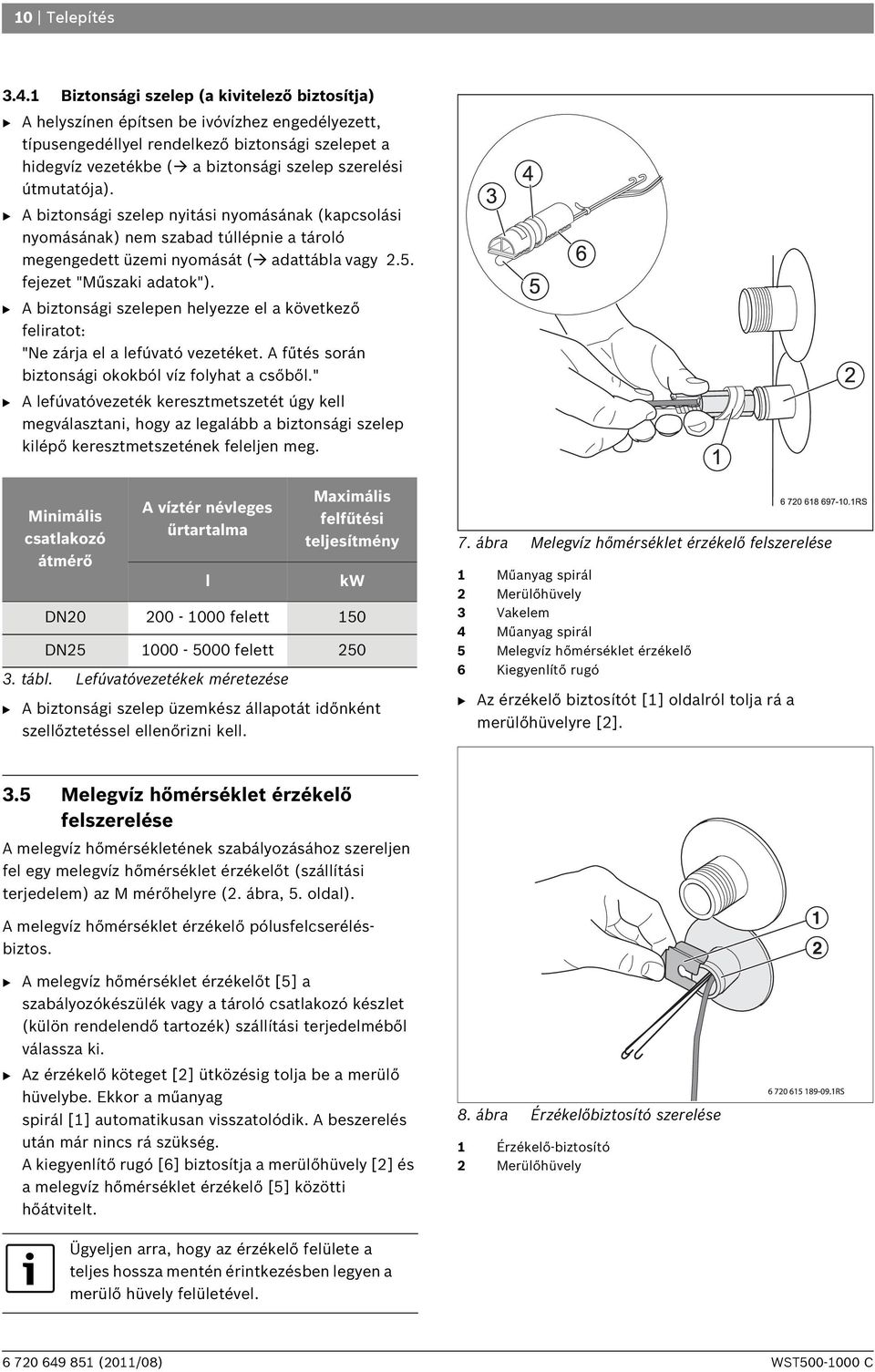 útmutatója). B A biztonsági szelep nyitási nyomásának (kapcsolási nyomásának) nem szabad túllépnie a tároló megengedett üzemi nyomását ( adattábla vagy 2.5. fejezet "Műszaki adatok").