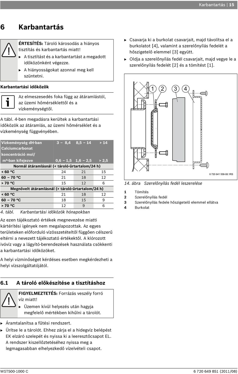 B Oldja a szerelőnyílás fedél csavarjait, majd vegye le a szerelőnyílás fedelét [2] és a tömítést [1].