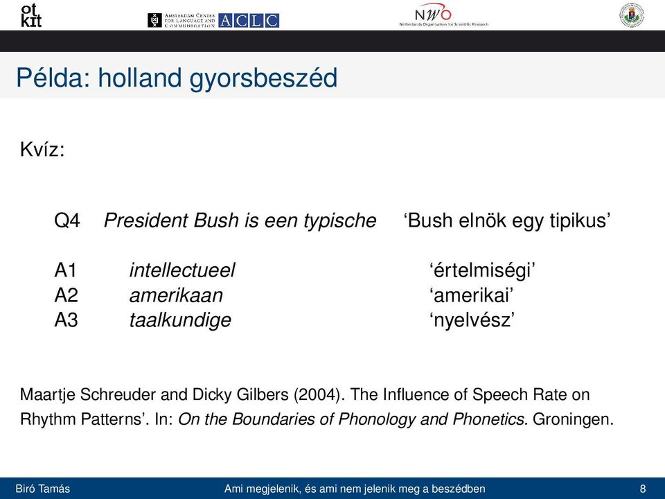 Dicky Gilbers (2004). The Influence of Speech Rate on Rhythm Patterns.