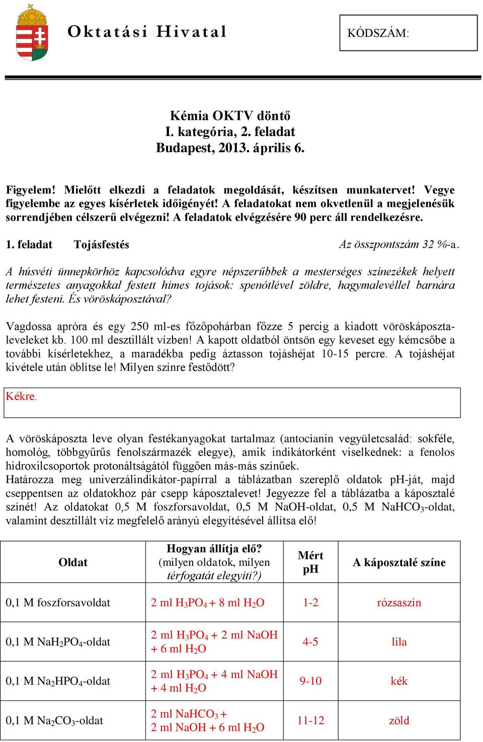 feladat Tojásfestés Az összpontszám 32 %-a.