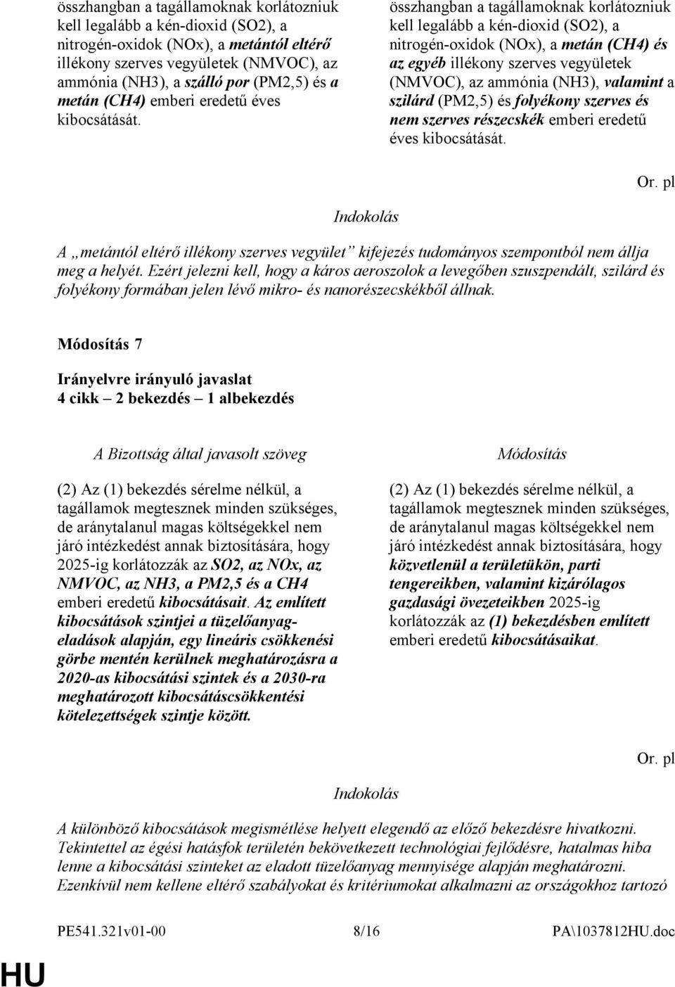 összhangban a tagállamoknak korlátozniuk kell legalább a kén-dioxid (SO2), a nitrogén-oxidok (NOx), a metán (CH4) és az egyéb illékony szerves vegyületek (NMVOC), az ammónia (NH3), valamint a szilárd