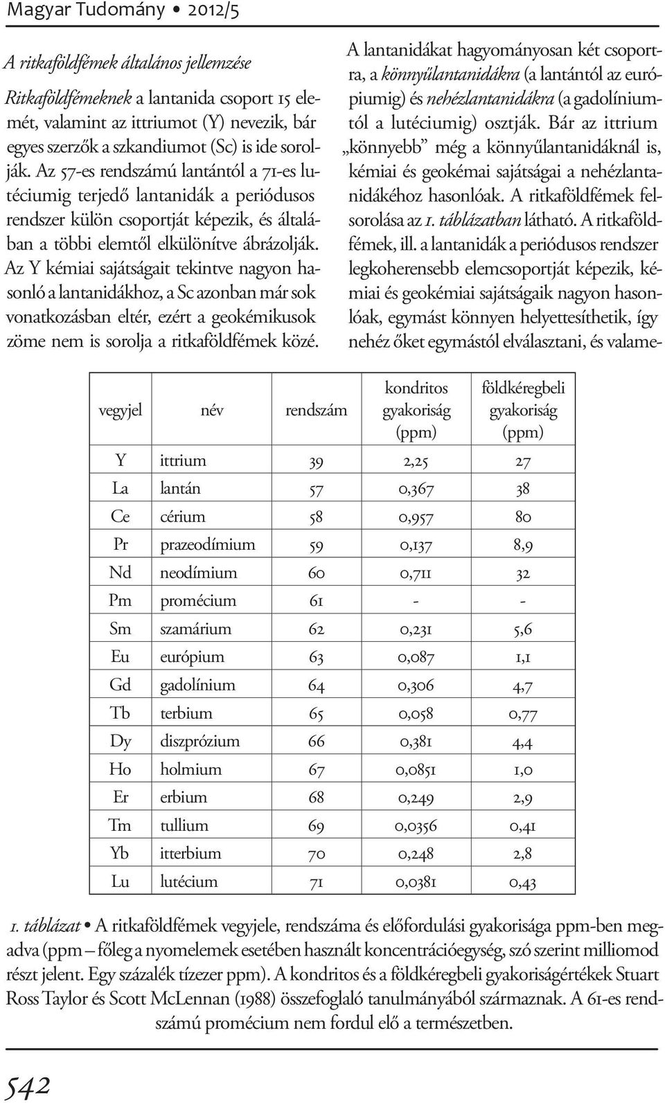 Az Y kémiai sajátságait tekintve nagyon hasonló a lantanidákhoz, a Sc azonban már sok vonatkozásban eltér, ezért a geokémikusok zöme nem is sorolja a ritkaföldfémek közé.