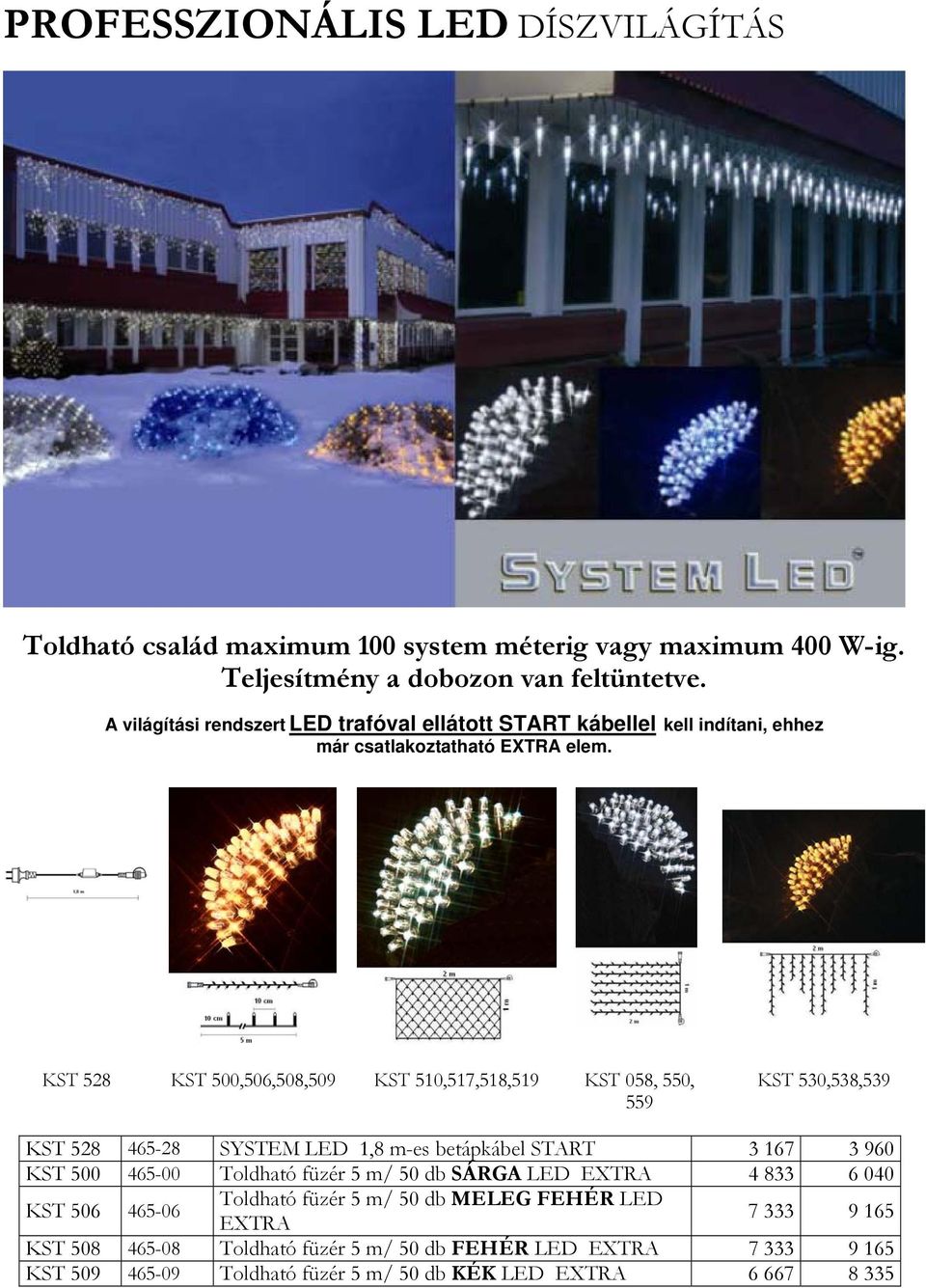 KST 528 KST 500,506,508,509 KST 510,517,518,519 KST 058, 550, 559 KST 530,538,539 KST 528 465-28 SYSTEM LED 1,8 m-es betápkábel START 3 167 3 960 KST 500 465-00