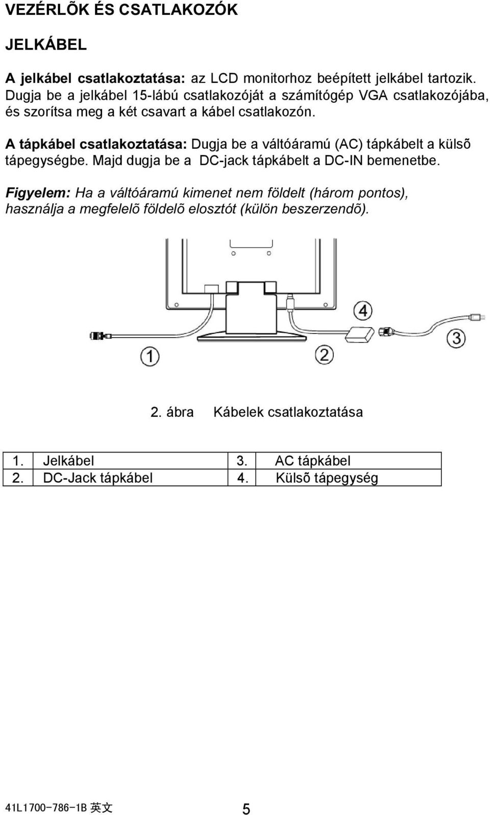 A tápkábel csatlakoztatása: Dugja be a váltóáramú (AC) tápkábelt a külsõ tápegységbe. Majd dugja be a DC-jack tápkábelt a DC-IN bemenetbe.