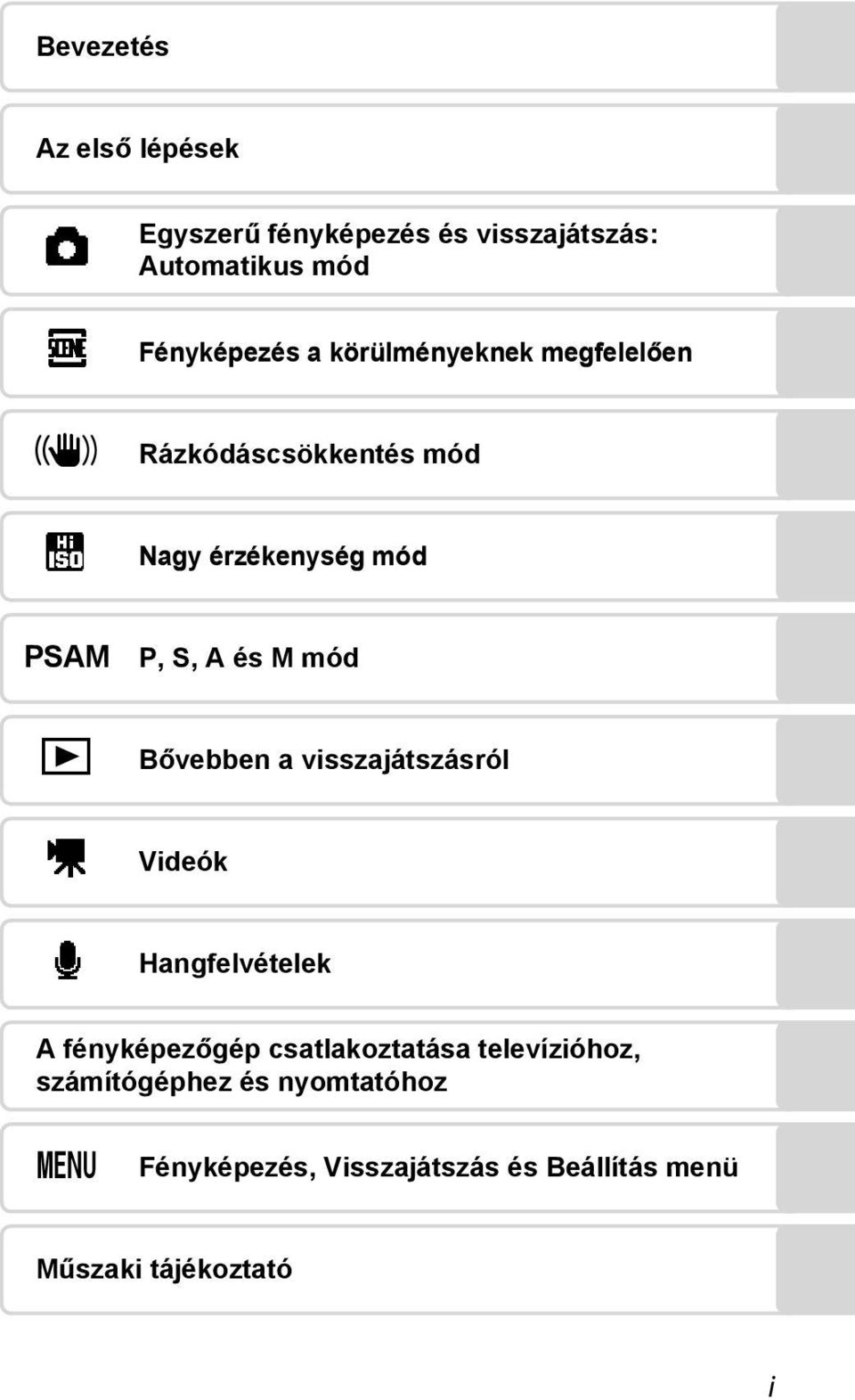 és M mód c D E Bővebben a visszajátszásról Videók Hangfelvételek A fényképezőgép csatlakoztatása