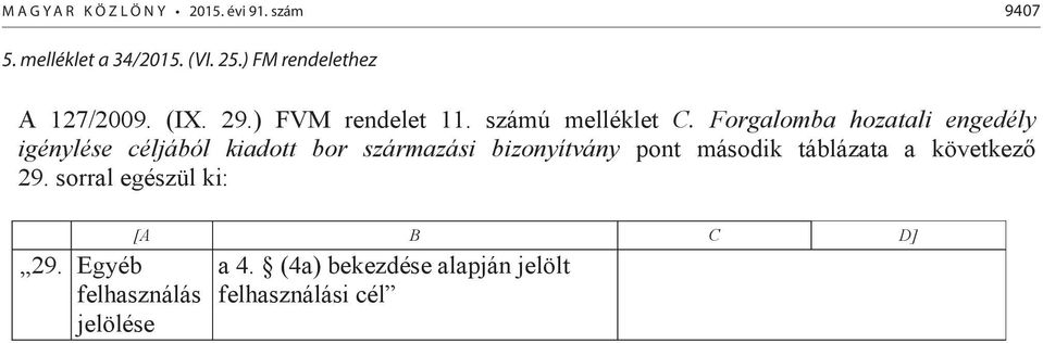 Forgalomba hozatali engedély igénylése céljából kiadott bor származási bizonyítvány pont második