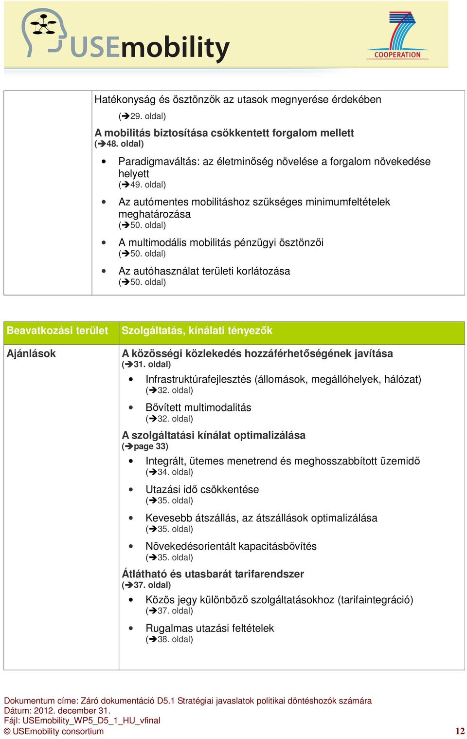 oldal) A multimodális mobilitás pénzügyi ösztönzői (50. oldal) Az autóhasználat területi korlátozása (50.