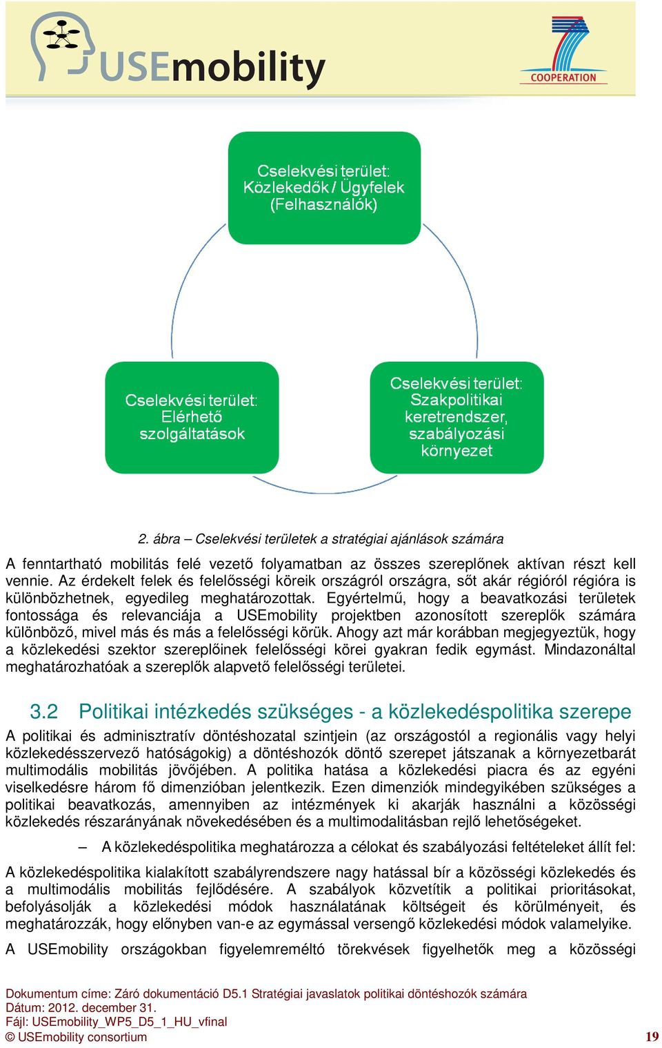 Egyértelmű, hogy a beavatkozási területek fontossága és relevanciája a USEmobility projektben azonosított szereplők számára különböző, mivel más és más a felelősségi körük.