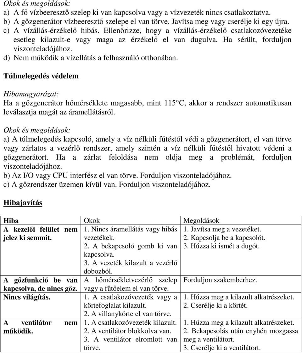 d) Nem működik a vízellátás a felhasználó otthonában.