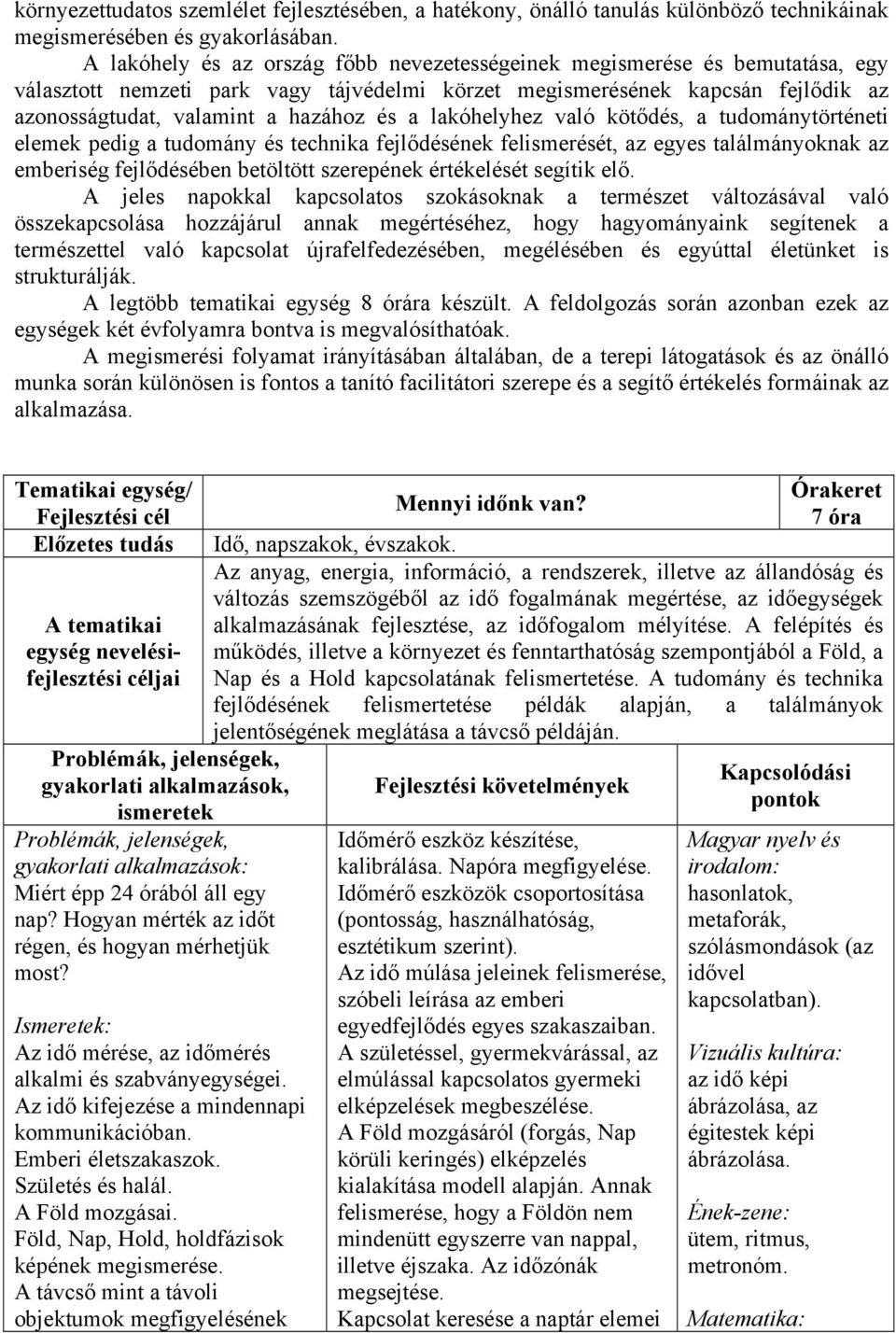 lakóhelyhez való kötődés, a tudománytörténeti elemek pedig a tudomány és technika fejlődésének felismerését, az egyes találmányoknak az emberiség fejlődésében betöltött szerepének értékelését segítik