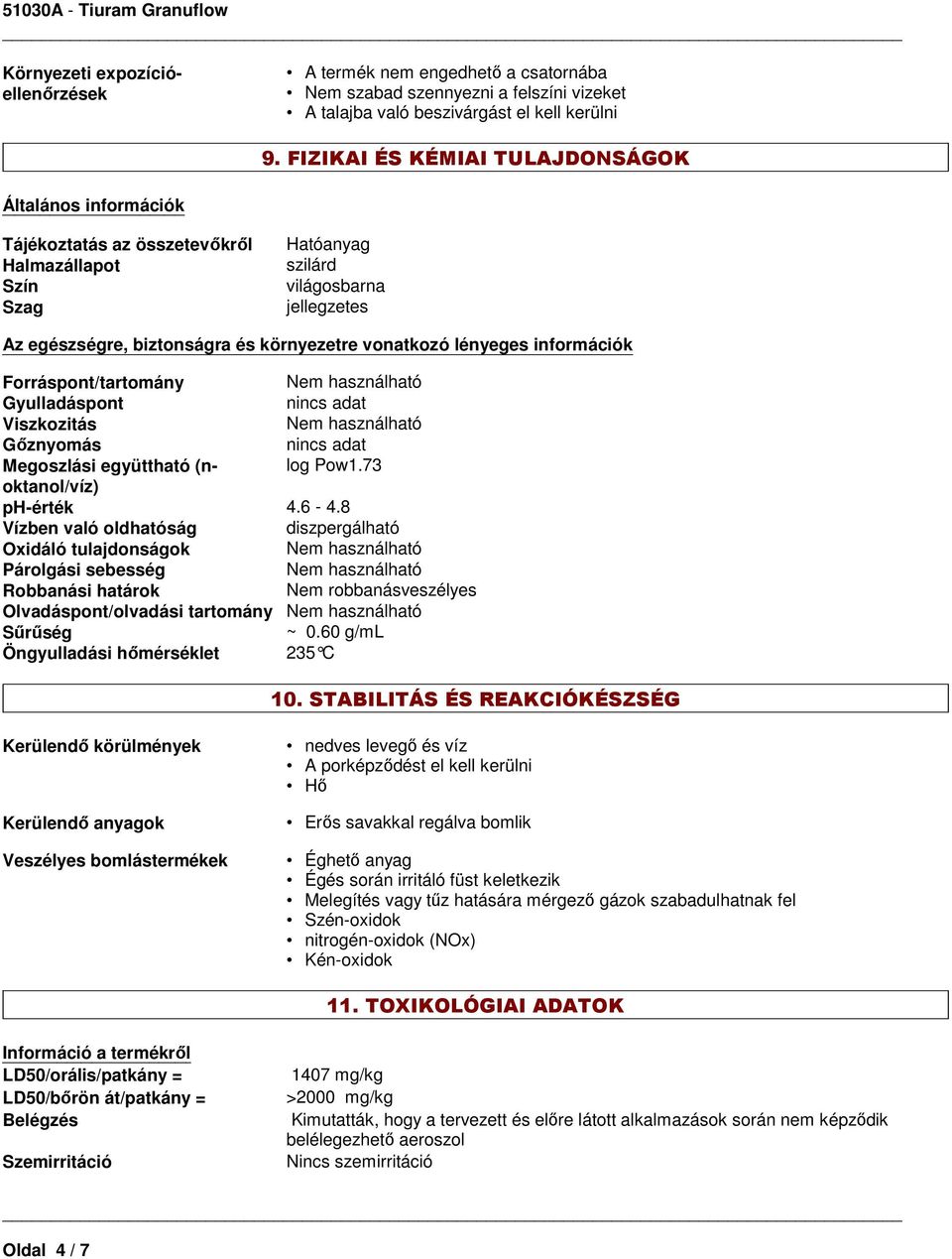 vonatkozó lényeges információk Forráspont/tartomány Gyulladáspont nincs adat Viszkozitás Gőznyomás nincs adat Megoszlási együttható (noktanol/víz) log Pow1.73 ph-érték 4.6-4.