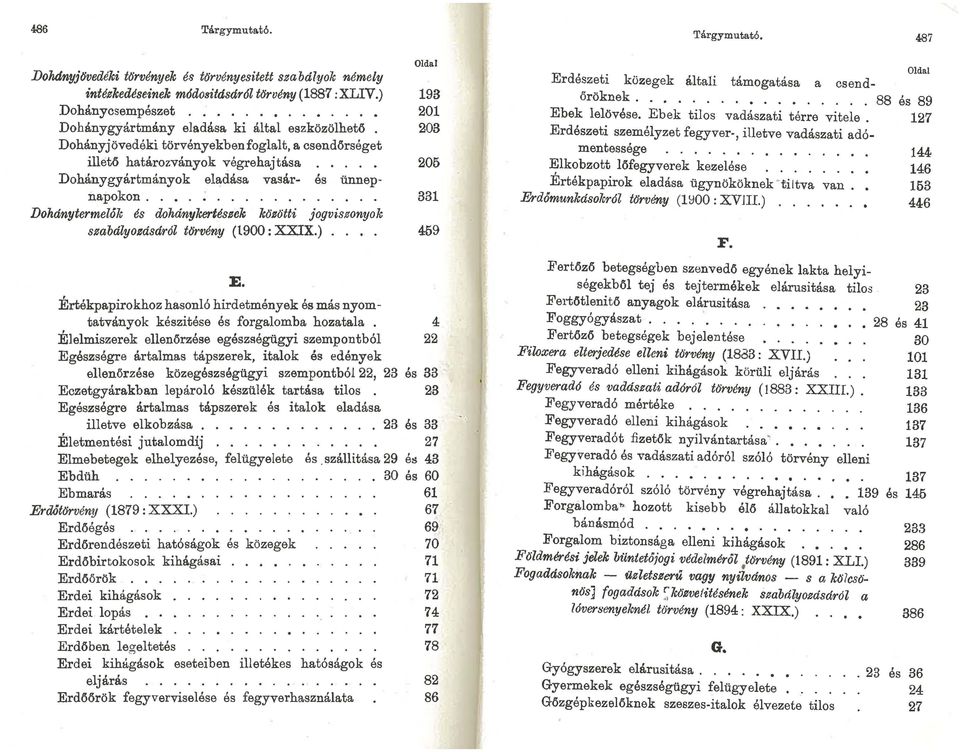 ... Dohánytermelók és dohánykertéssek közötti jogvissonyok ssabályoeásáról törvény (t900: XXIX.).... E.