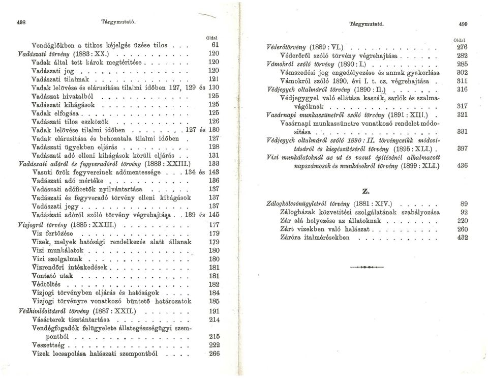 .... Vadászati tilos eszközök 125 126 Vadak lelövése tilalmi időben. 127 és 130 Vadak elárusitása és behozatala tilalmi időben Vadászati ügyekben eljárás.