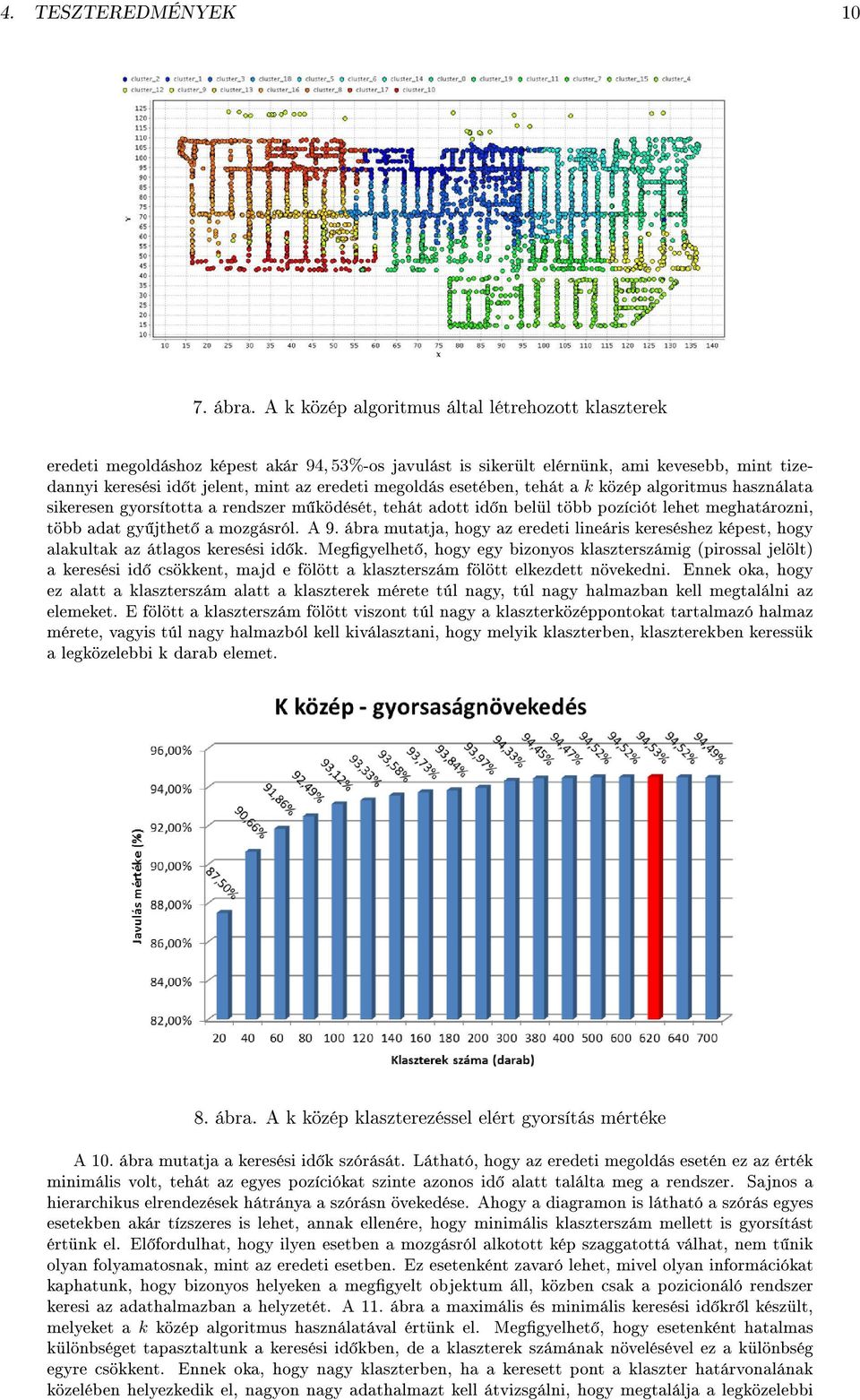 megoldás esetében, tehát a k közép algoritmus használata sikeresen gyorsította a rendszer m ködését, tehát adott id n belül több pozíciót lehet meghatározni, több adat gy jthet a mozgásról. A 9.