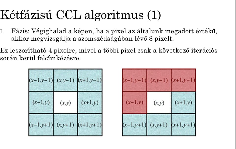 értékű, akkor megvizsgálja a szomszédságában lévő 8 pixelt.