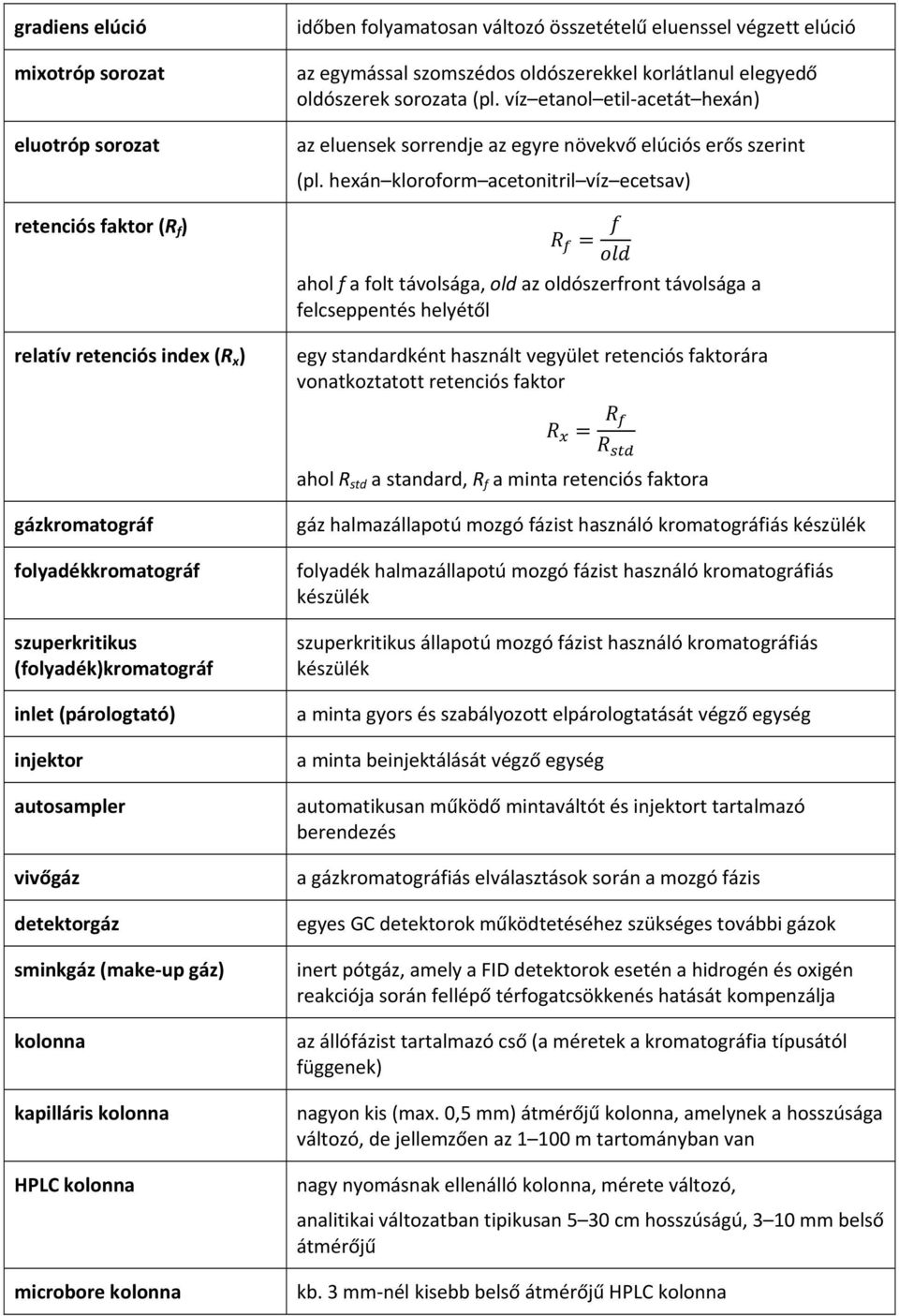hexán kloroform acetonitril víz ecetsav) ahol f a folt távolsága, old az oldószerfront távolsága a felcseppentés helyétől egy standardként használt vegyület retenciós faktorára vonatkoztatott