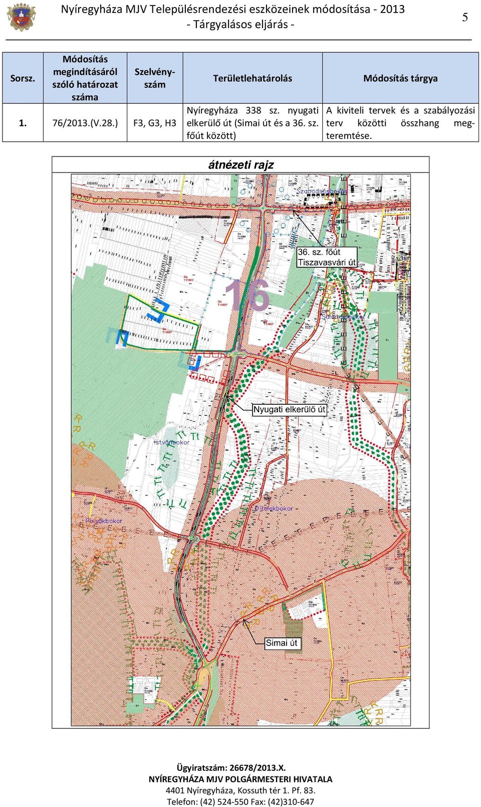 nyugati A kiviteli tervek és a szabályozási F3, G3, H3 elkerülő út (Simai út és a 36. sz. terv közötti összhang megfőút között) teremtése.