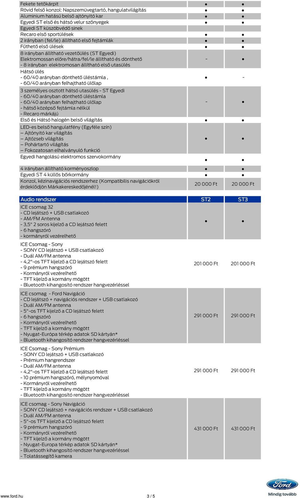 elektromosan állítható első utasülés Hátsó ülés - 60/40 arányban dönthető üléstámla, - 60/40 arányban felhajtható ülőlap - - 3 személyes osztott hátsó utasülés - ST Egyedi - 60/40 arányban dönthető