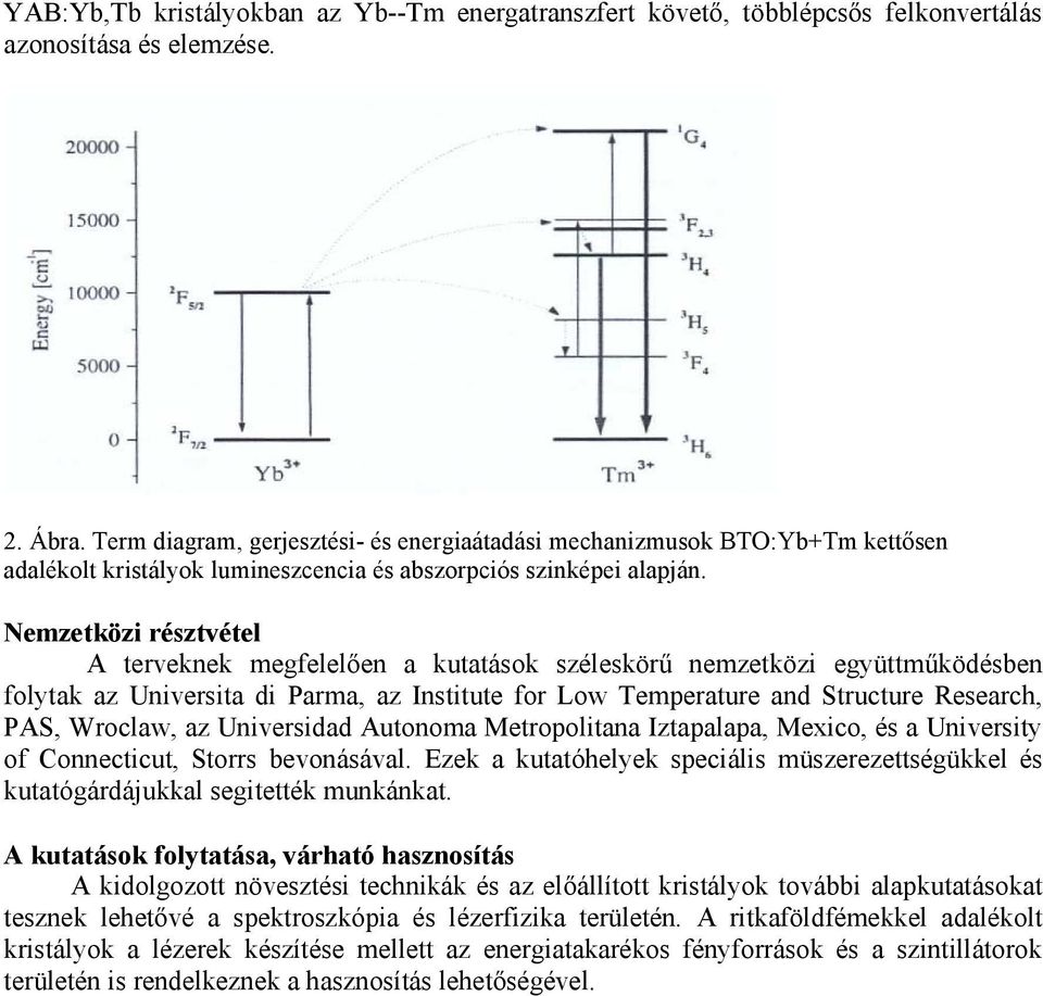 Nemzetközi résztvétel A terveknek megfelelően a kutatások széleskörű nemzetközi együttműködésben folytak az Universita di Parma, az Institute for Low Temperature and Structure Research, PAS, Wroclaw,