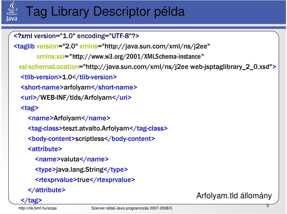 0</tlib-version> <short-name>arfolyam</short-name> <uri>/web-inf/tlds/arfolyam</uri> <tag> <name>arfolyam</name> <tag-class>teszt.atvalto.