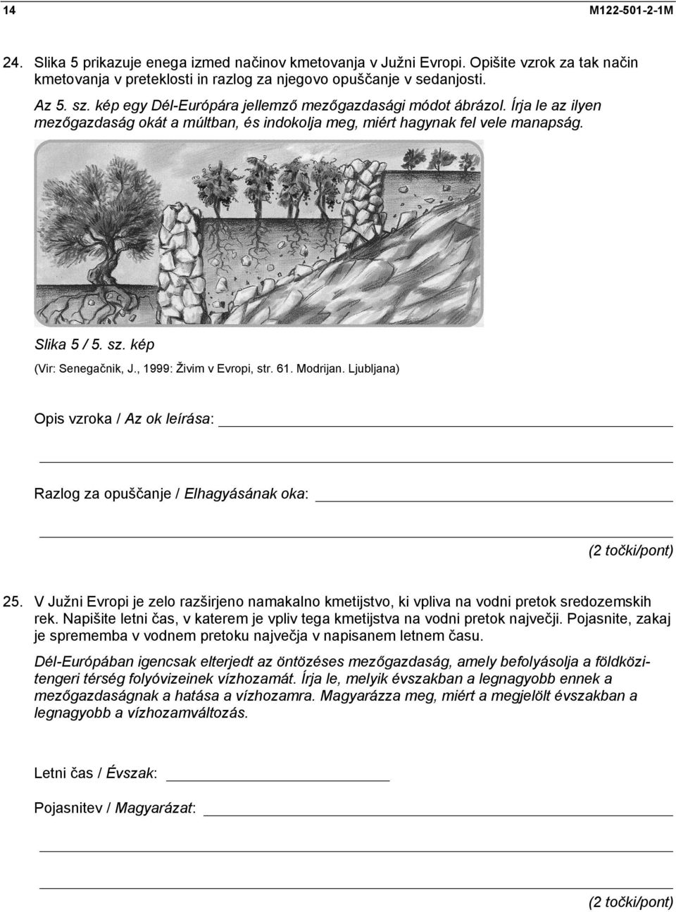 , 1999: Živim v Evropi, str. 61. Modrijan. Ljubljana) Opis vzroka / Az ok leírása: Razlog za opuščanje / Elhagyásának oka: 25.