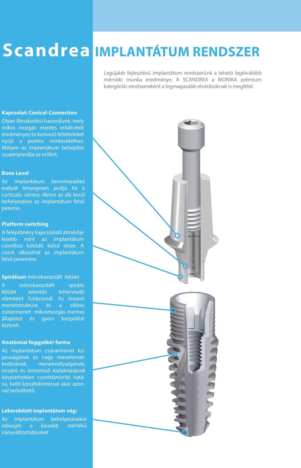 Kapcsolat: Conical-Connection Olyan illeszkedést használunk, mely mikro mozgás mentes erőátvitelt eredményez és kedvező feltételeket nyújt a pontos mintavételhez.