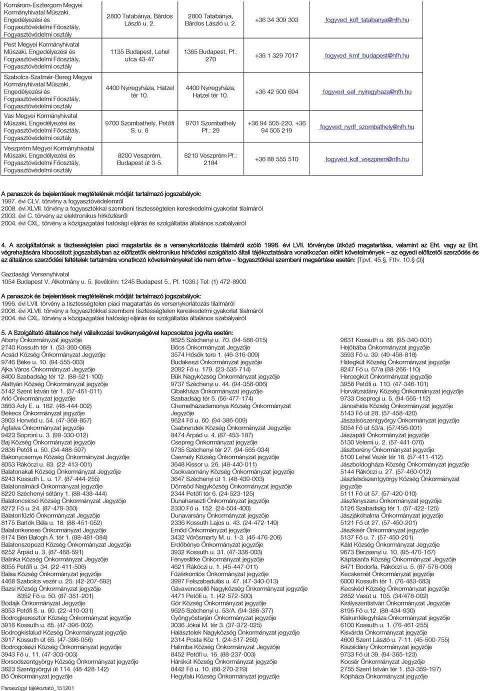 4400 Nyíregyháza, Hatzel tér 10. +36 42 500 694 fogyved_eaf_nyiregyhaza@nfh.hu Vas Megyei Kormányhivatal 9700 Szombathely, Petőfi S. u. 8 9701 Szombathely Pf.