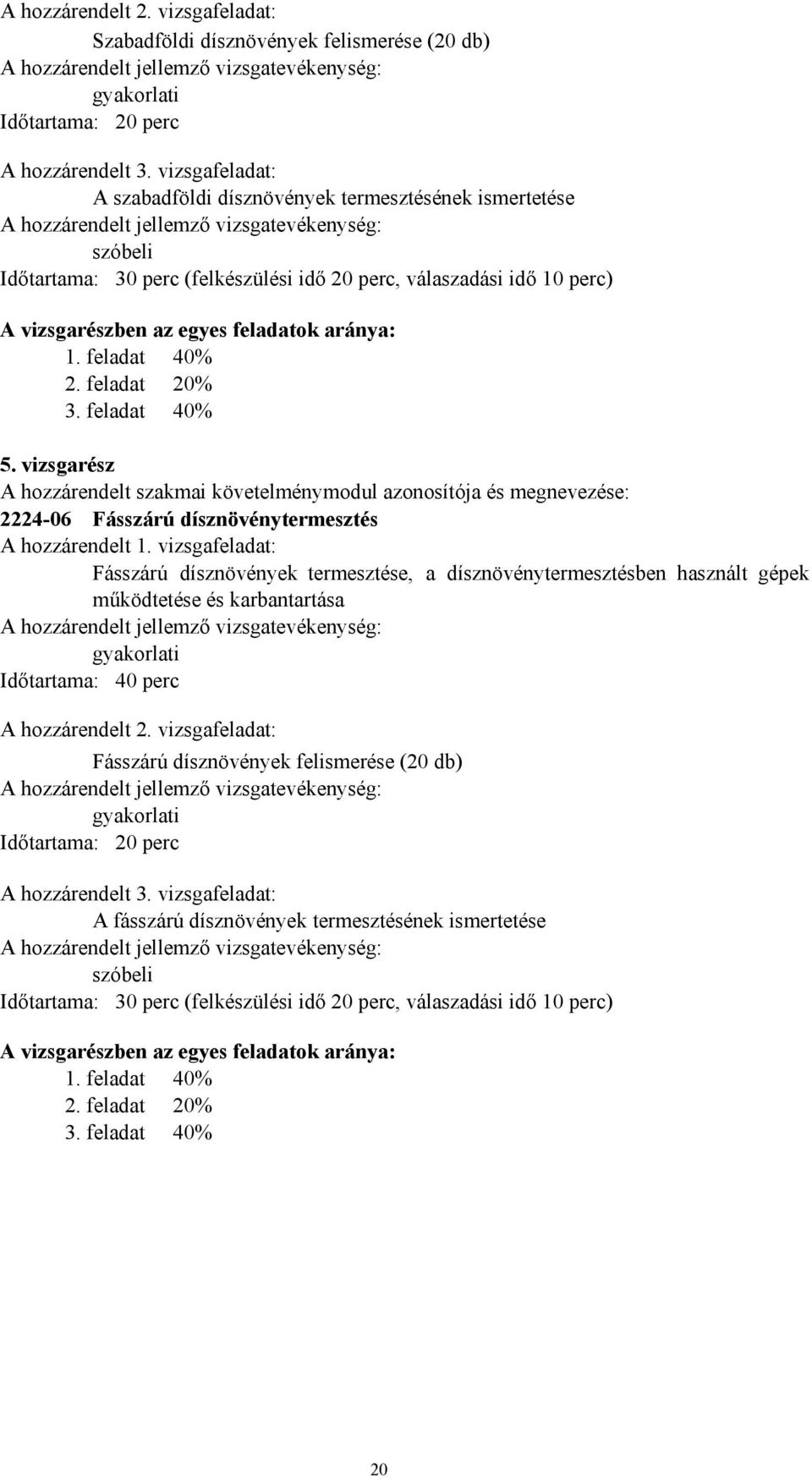 vizsgarészben az egyes feladatok aránya: 1. feladat 40% 2. feladat 20% 3. feladat 40% 5.