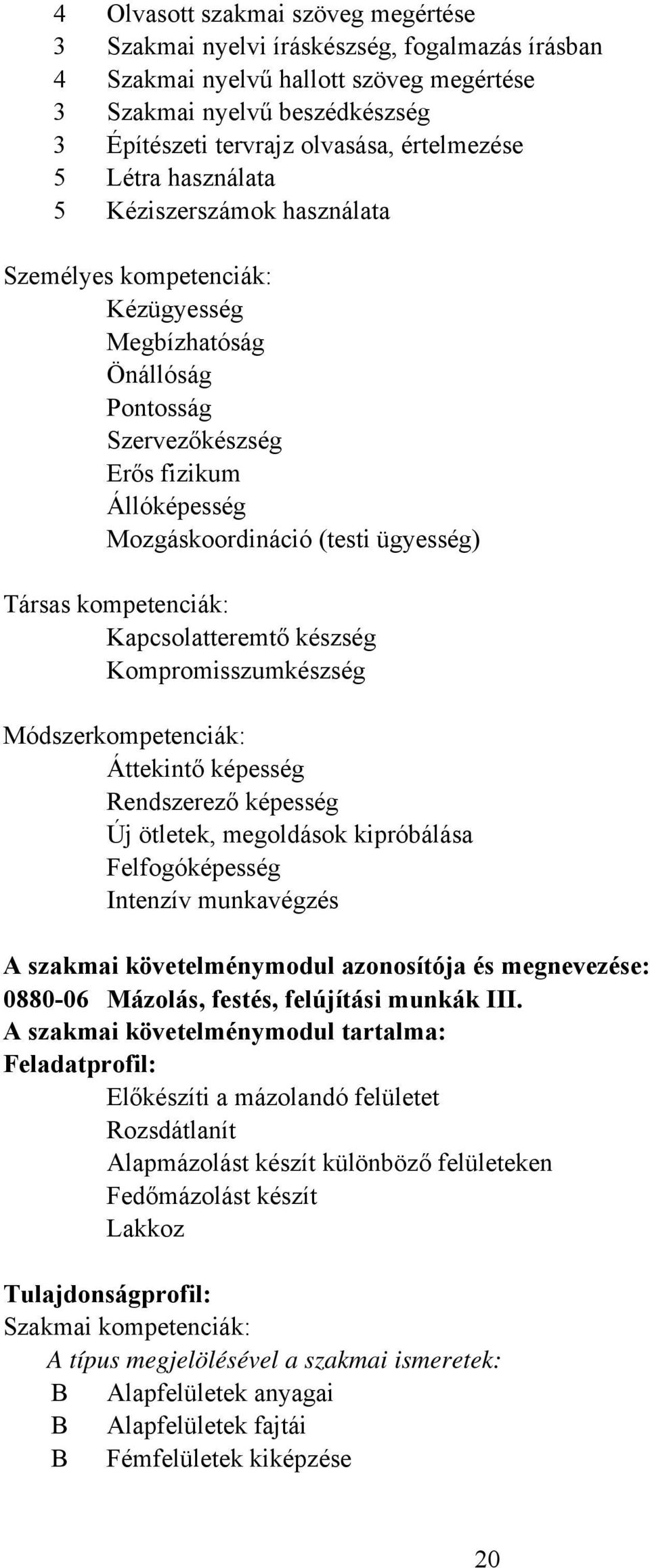 ügyesség) Társas kompetenciák: Kapcsolatteremtő készség Kompromisszumkészség Módszerkompetenciák: Áttekintő képesség Rendszerező képesség Új ötletek, megoldások kipróbálása Felfogóképesség Intenzív